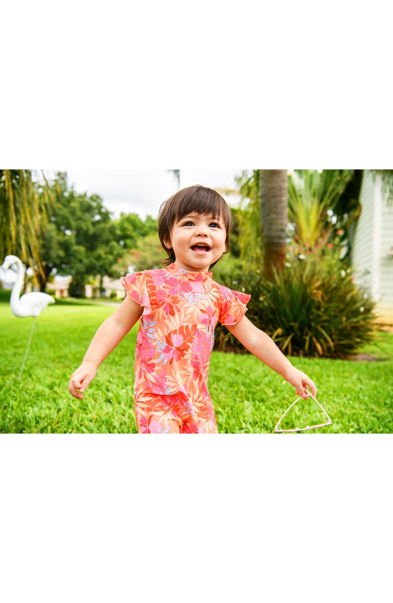 Snapper Rock Tropical Punch Flutter Sleeve One-Piece Rashguard Swimsuit, Alternate, color,