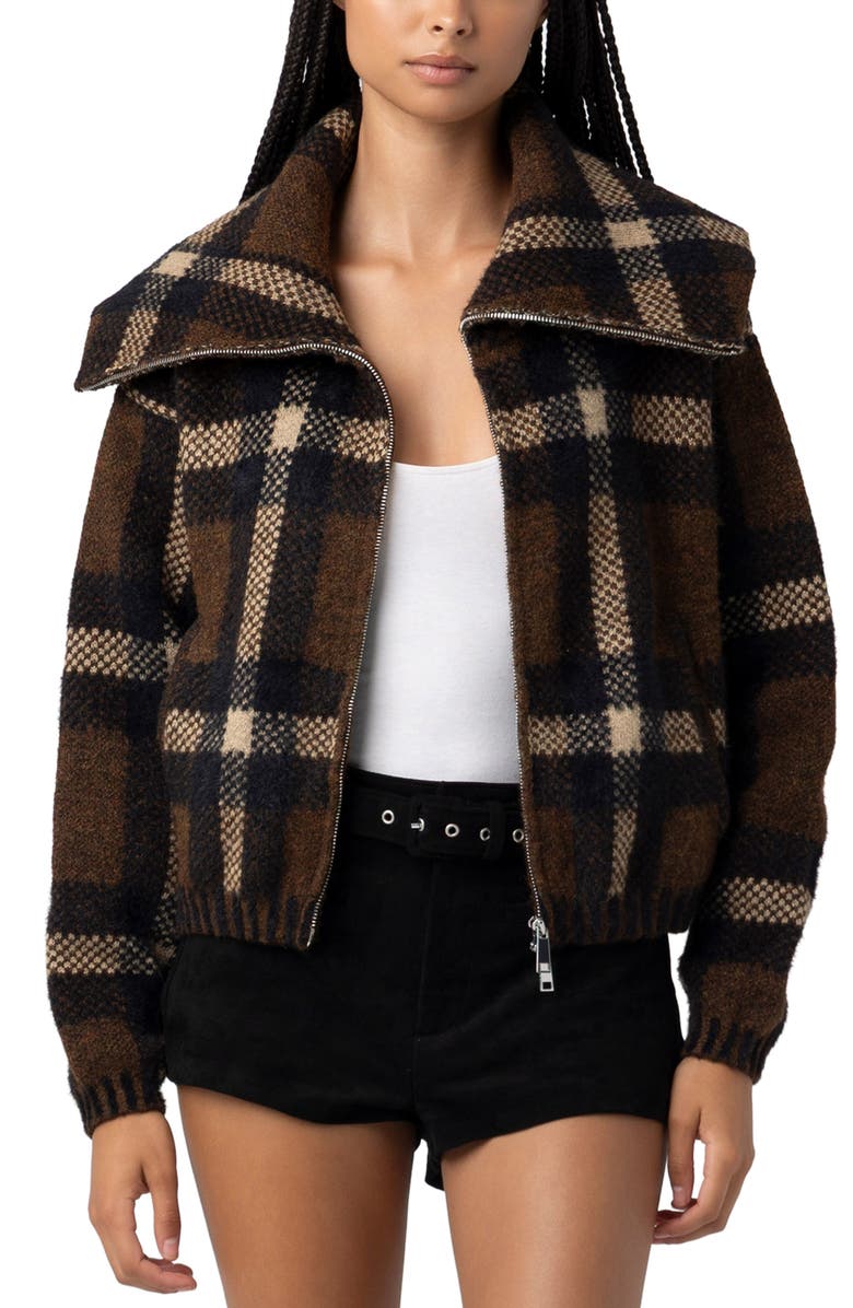 BLANKNYC Plaid Crop Sweater Jacket, Alternate, color, Prep-Academy