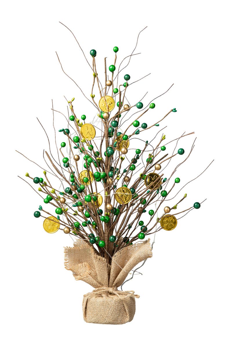 Glitzhome 21"H Lighted St. Patrick's Gold Coin Table Tree, Alternate, color, Green