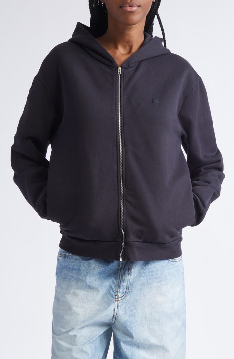 Acne Studios Fupiter Face Patch Fleece Zip Hoodie, Main, color, Black