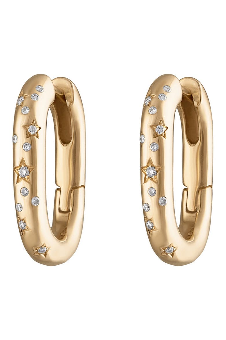 Starstruck 14k Gold Diamond Elongated Huggie Hoop Earrings, Main, color, YELLOW GOLD, DIAMOND