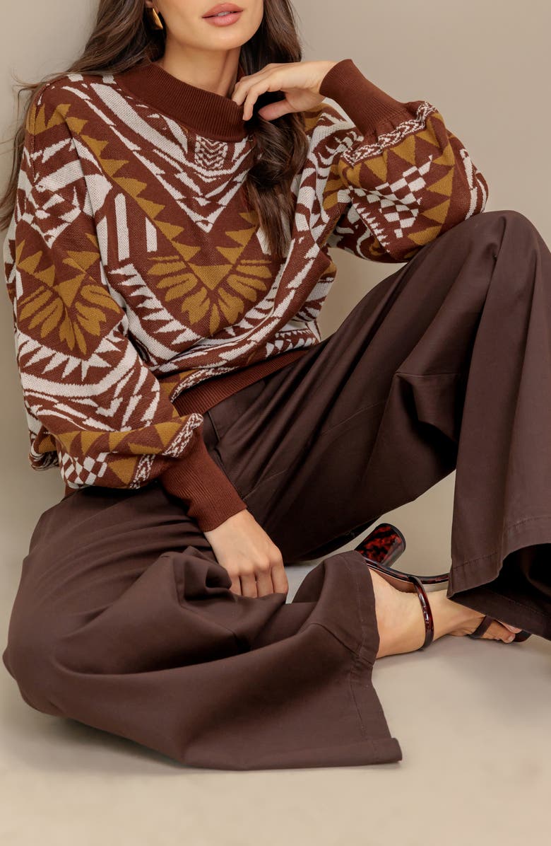 FLYING TOMATO Geometric Balloon Sleeve Sweater, Alternate, color, Brown