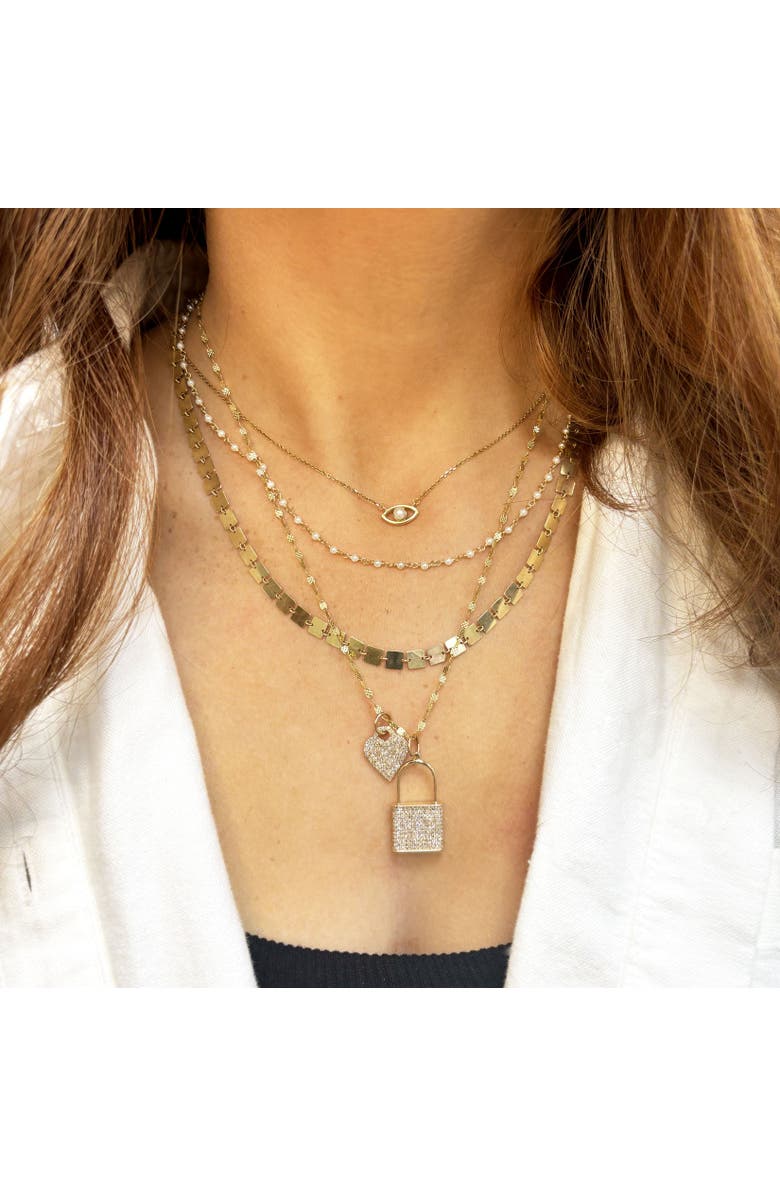 The Lovery Fine Jewelry Evil Eye Pearl Necklace, Alternate, color, Yellow Gold