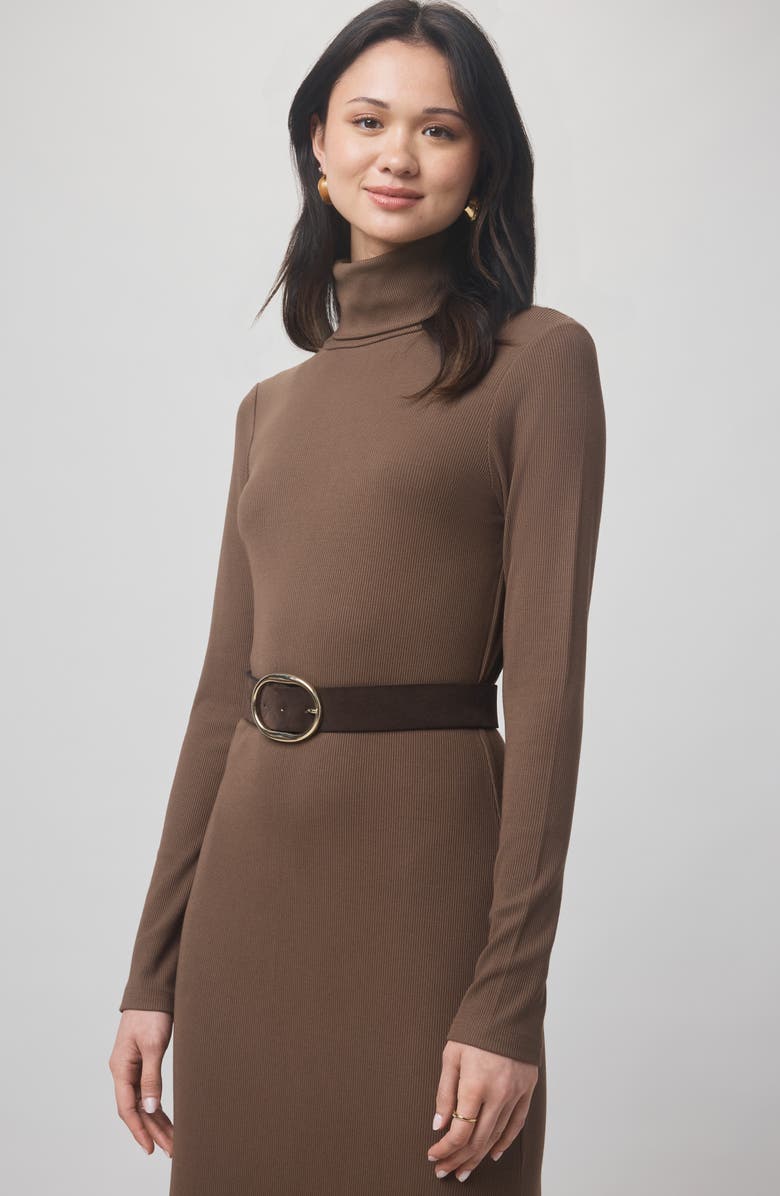 Splendid x @cellajaneblog Rib Turtleneck Dress, Alternate, color, Truffle