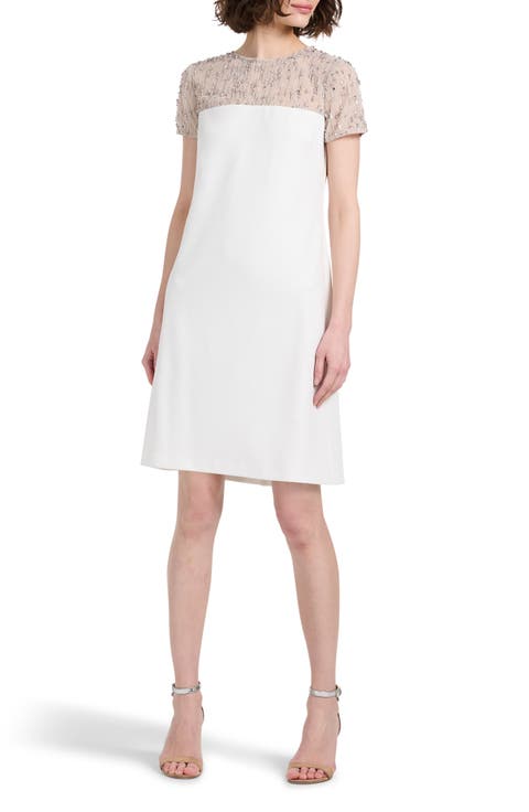 Crystal Illusion Stretch Crepe Cocktail Dress