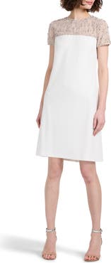 EMILY SHALANT Crystal Illusion Stretch Crepe Cocktail Dress