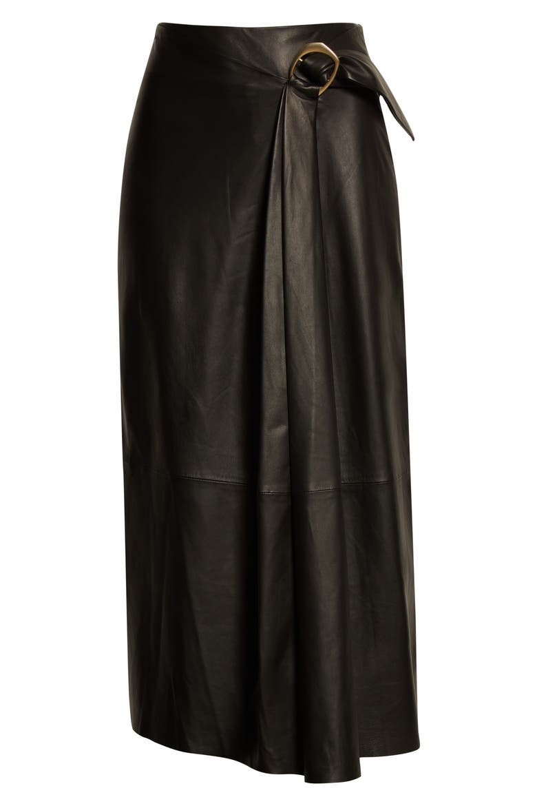 Wavy Buckle Leather Midi Skirt, Alternate, color, 001BLK-BLACK