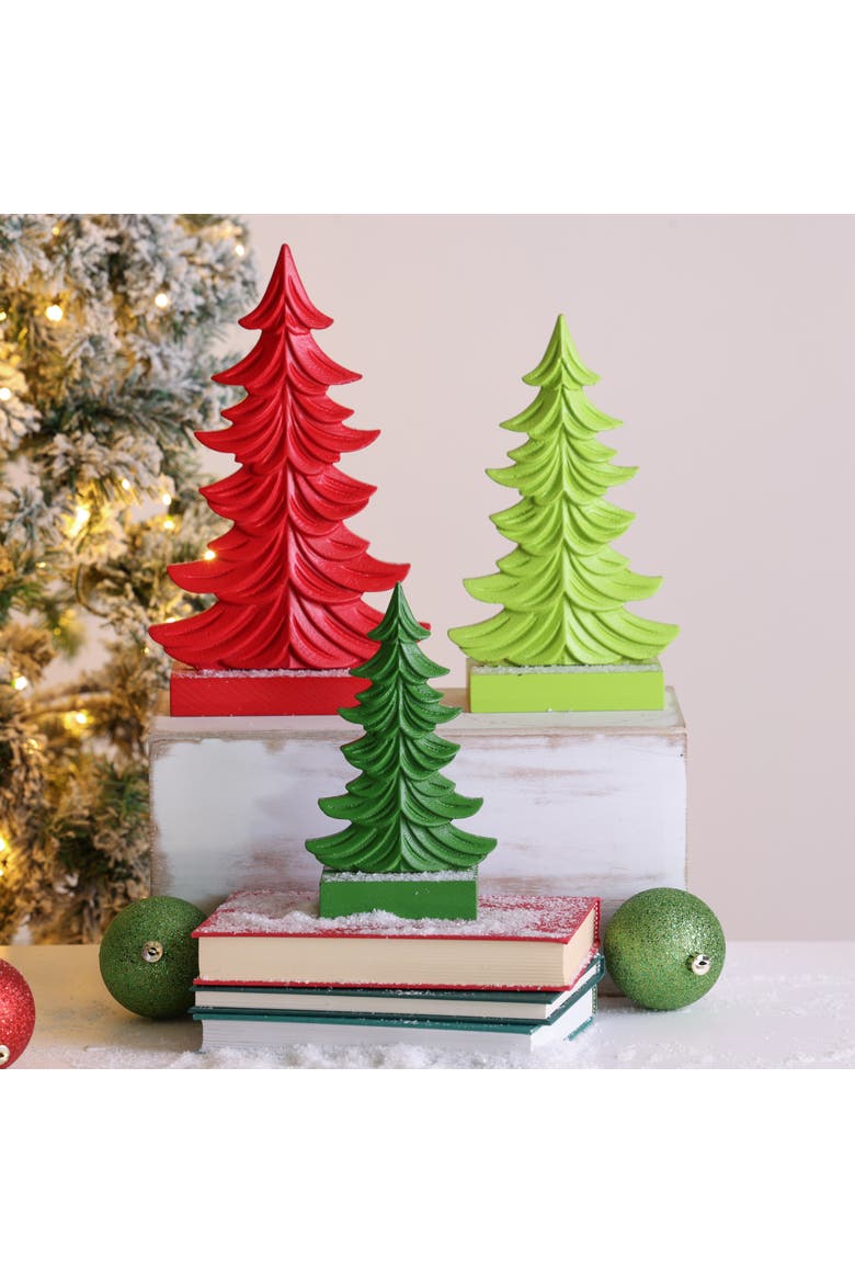 Bright Christmas Tree Table Decor Set of 3 Colorful Sculptures, Alternate, color, Green