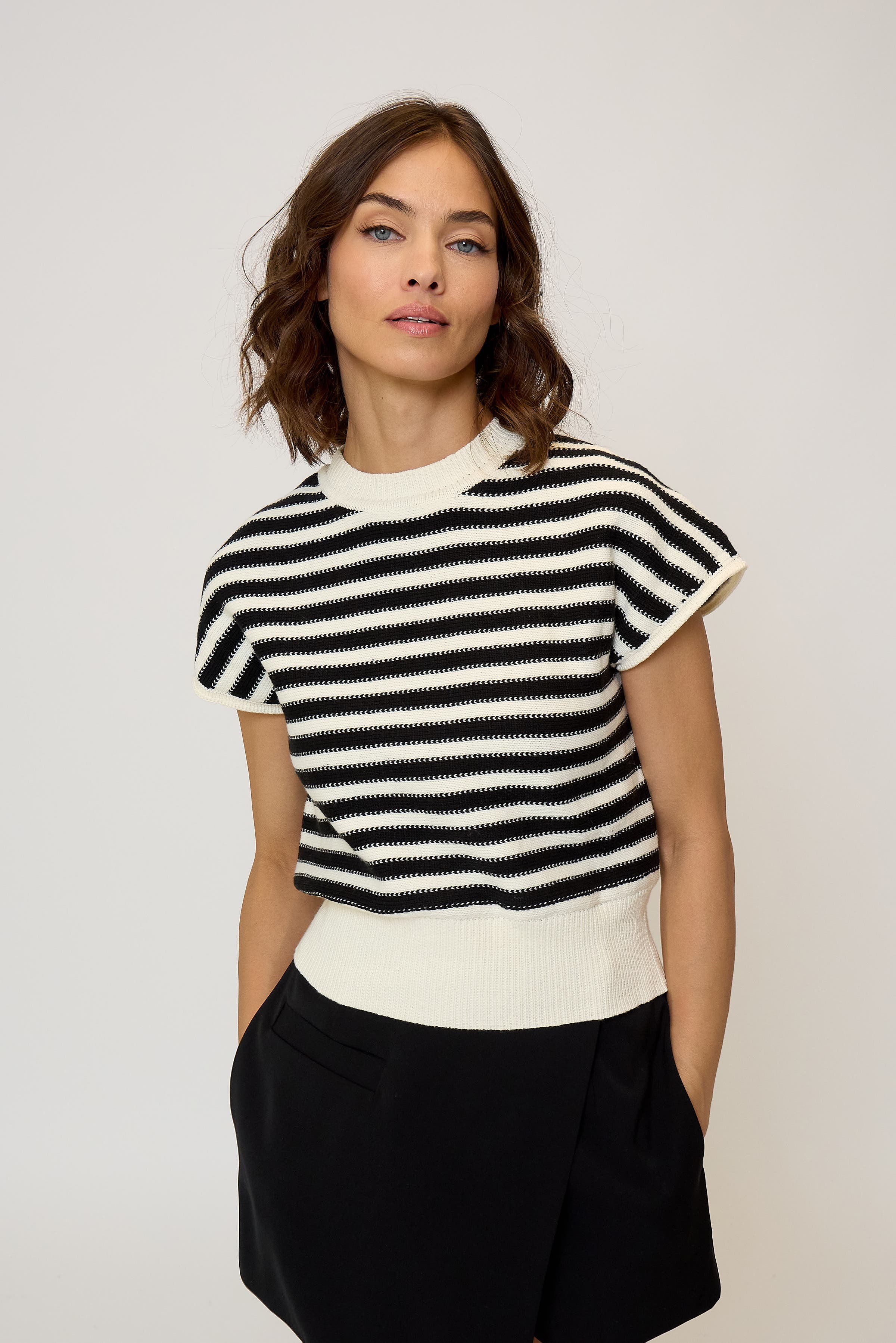 Women's Olive Striped Stitch Dolman Top