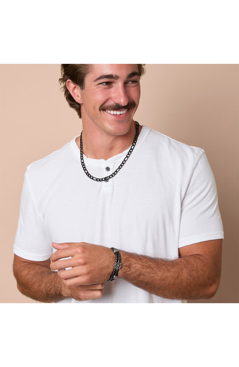 Lucky Brand Nautical Wheel Black Braided Leather Bracelet, Alternate, color, Black