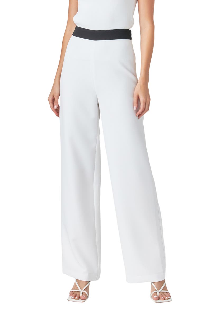 Contrast Band Relaxed High Waist Pants, Main, color, OFF WHITE