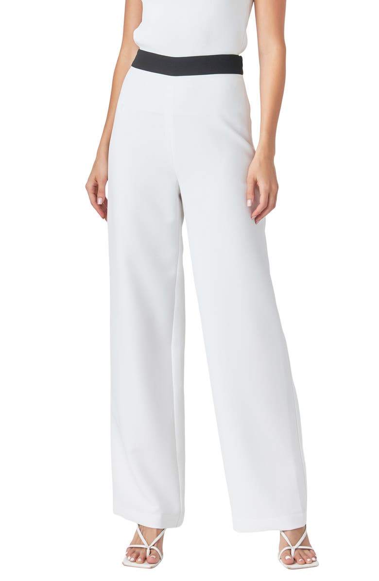 Endless Rose Contrast Band Relaxed High Waist Pants, Main, color, Off White