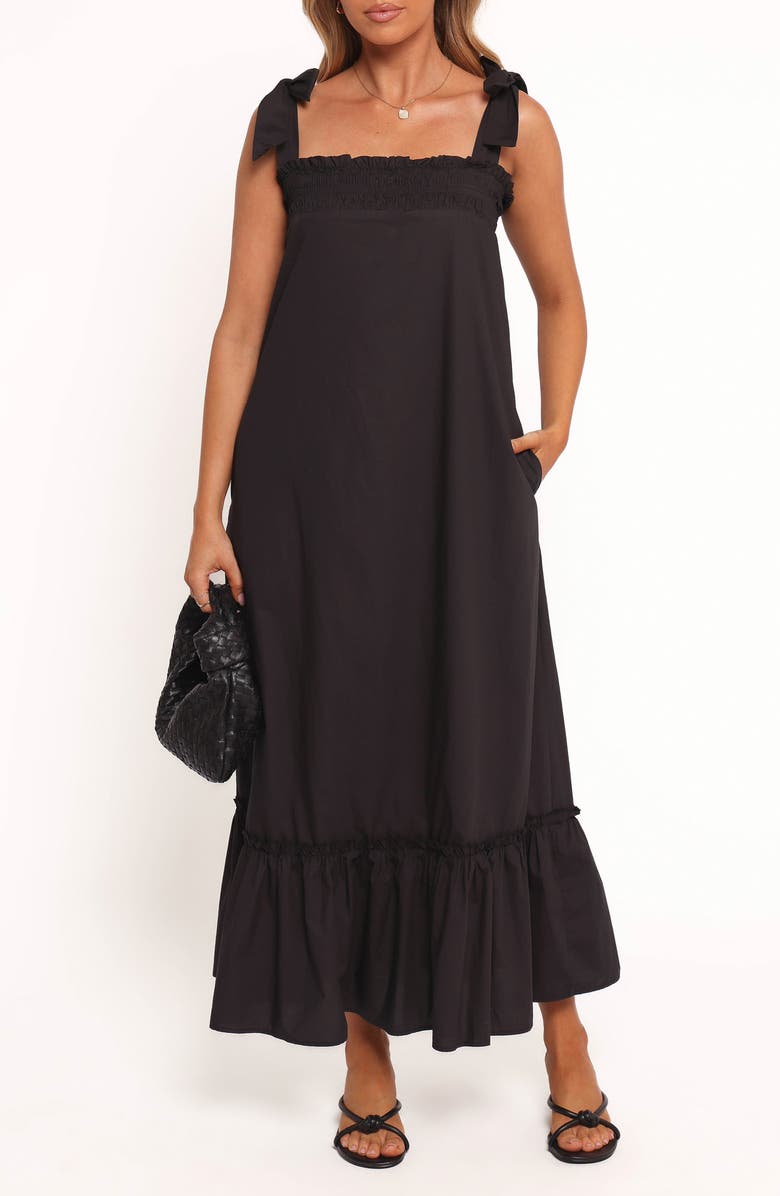 Petal & Pup Irina Stripe Maxi Dress, Main, color, Black