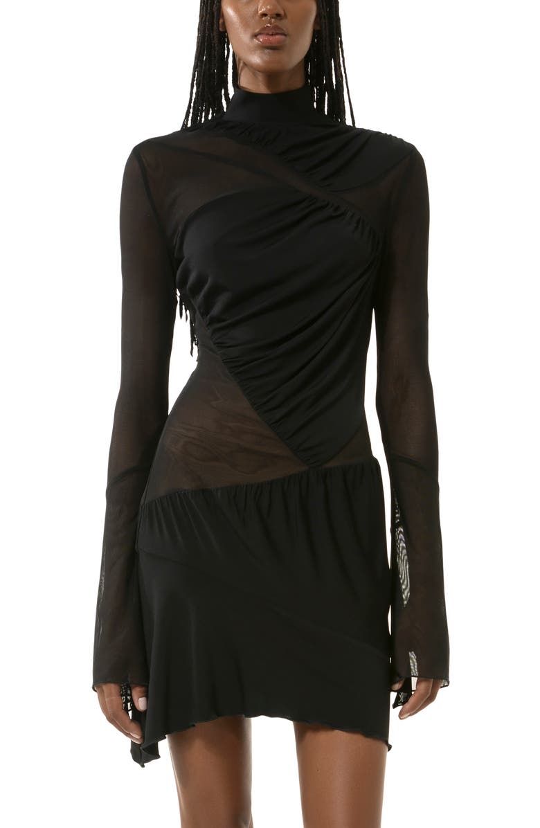Mach & Mach Sheer Panel Turtleneck Minidress, Main, color, 