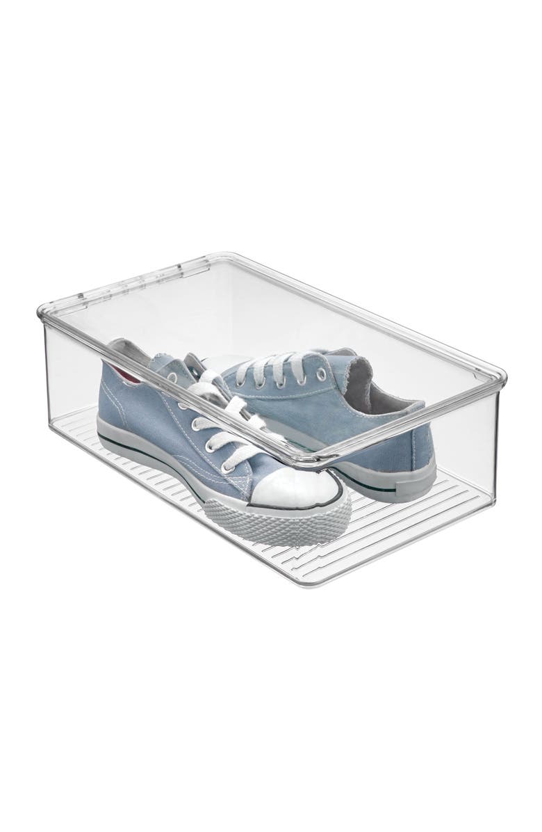 iDesign Stackable Plastic Shoe Box with Hinged-Lid for Sneakers, Sandals, and Flats, Clear, Main, color, Clear