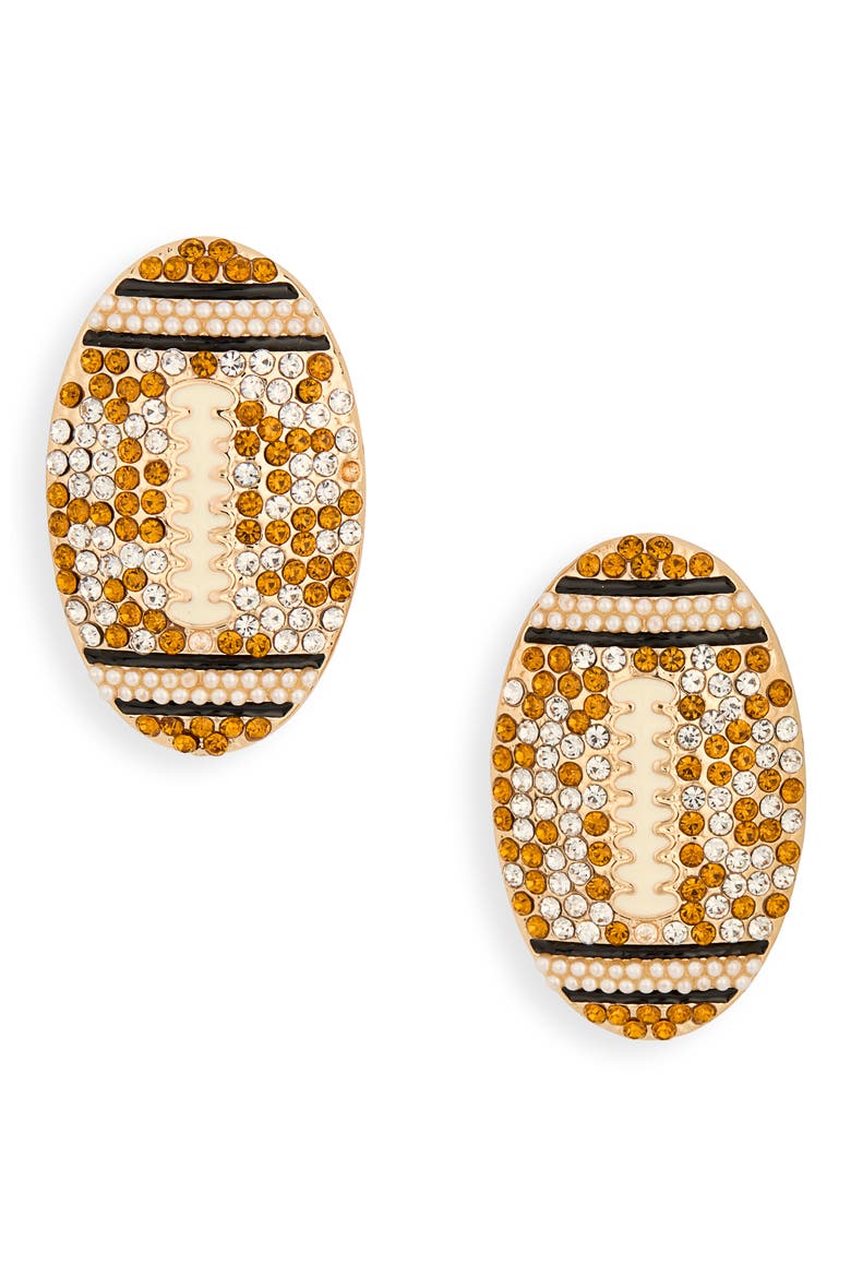 Football Stud Earrings, Main, color, BROWN MULTI- GOLD