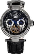 Heritor Automatic Ganzi Semi-Skeleton Leather-Band Watch