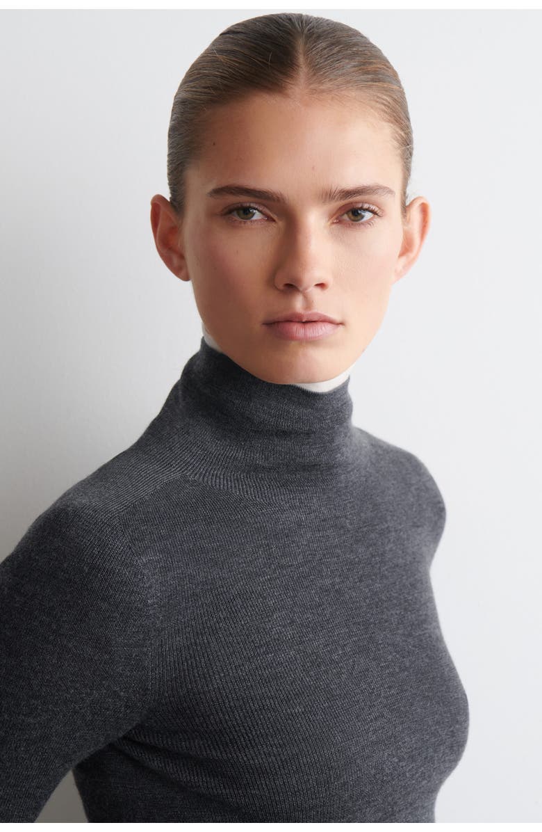 COS Seamless Merino Wool Turtleneck Long-Sleeved Top, Alternate, color, Charcoal Mélange