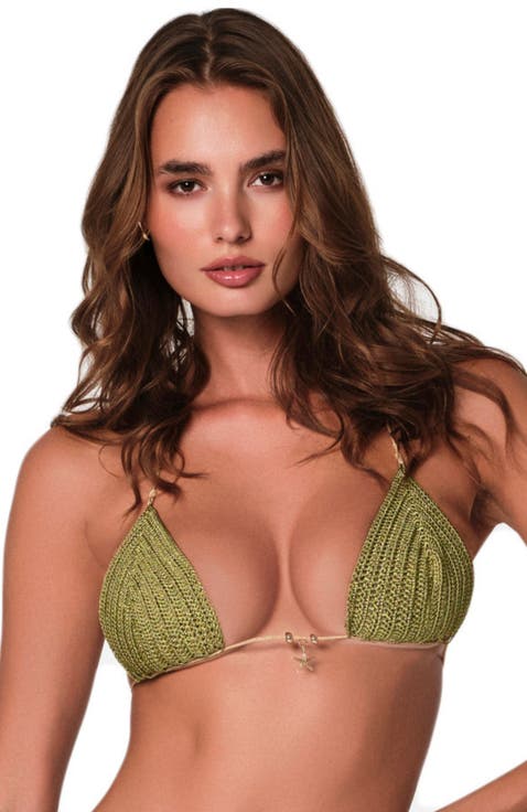 Nora Handmade Triangle Crochet Adjustable Halter Neckline Bikini Top