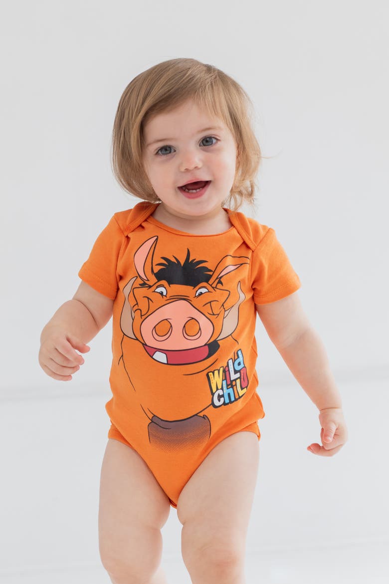 Lion King Boys' 5-Pack Short Sleeve Bodysuits, Alternate, color, Lion King Warm Multi