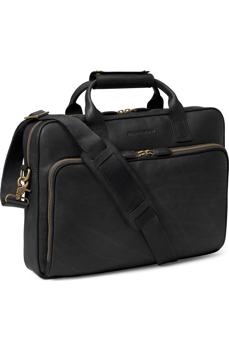 Johnston & Murphy Rhodes Leather Briefcase, Main, color, Black Full Grain