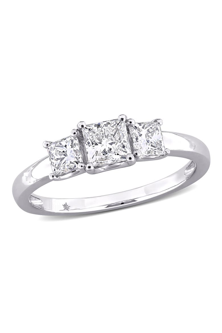 Lab Grown Diamond Princess 3-Stone Ring 14k, Main, color, White Gold