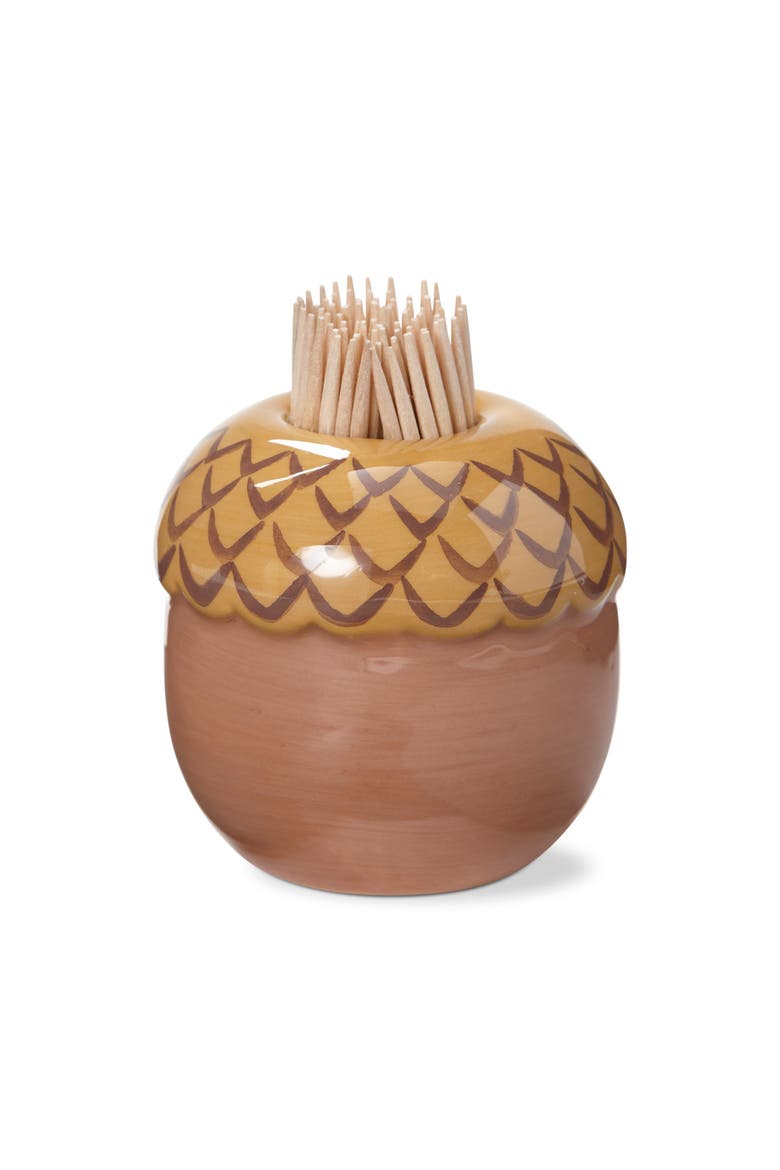 Acorn Toothpick Holder Set Ceramic Kitchen Fall Harvest, Main, color, Brown
