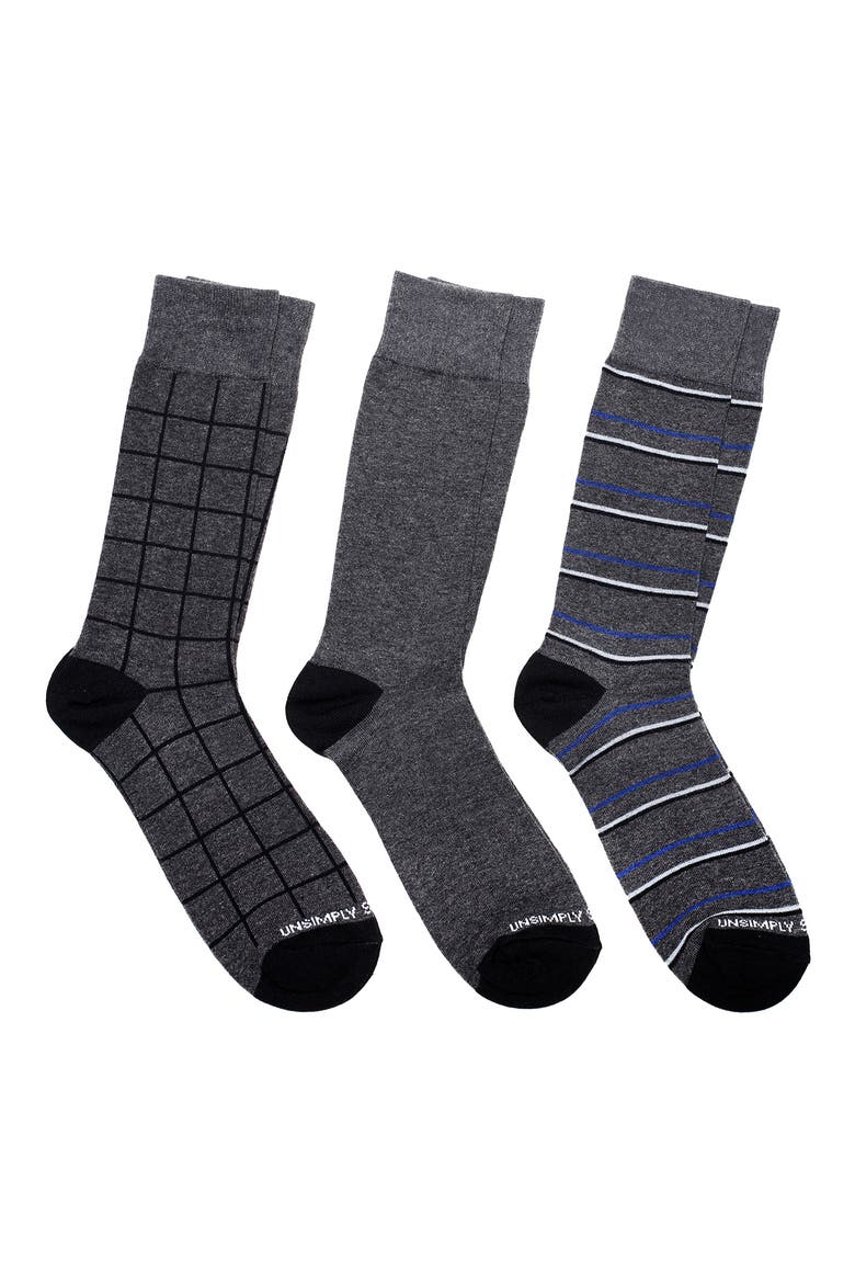 Assorted 3-Pack of Crew Socks, Main, color, GREY MULTI