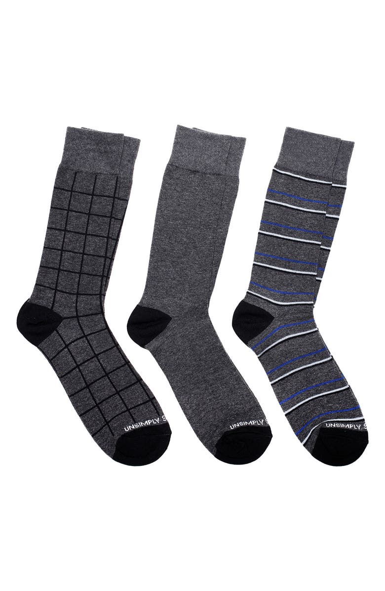 UNSIMPLY STITCHED Assorted 3-Pack of Crew Socks, Main, color, Grey Multi