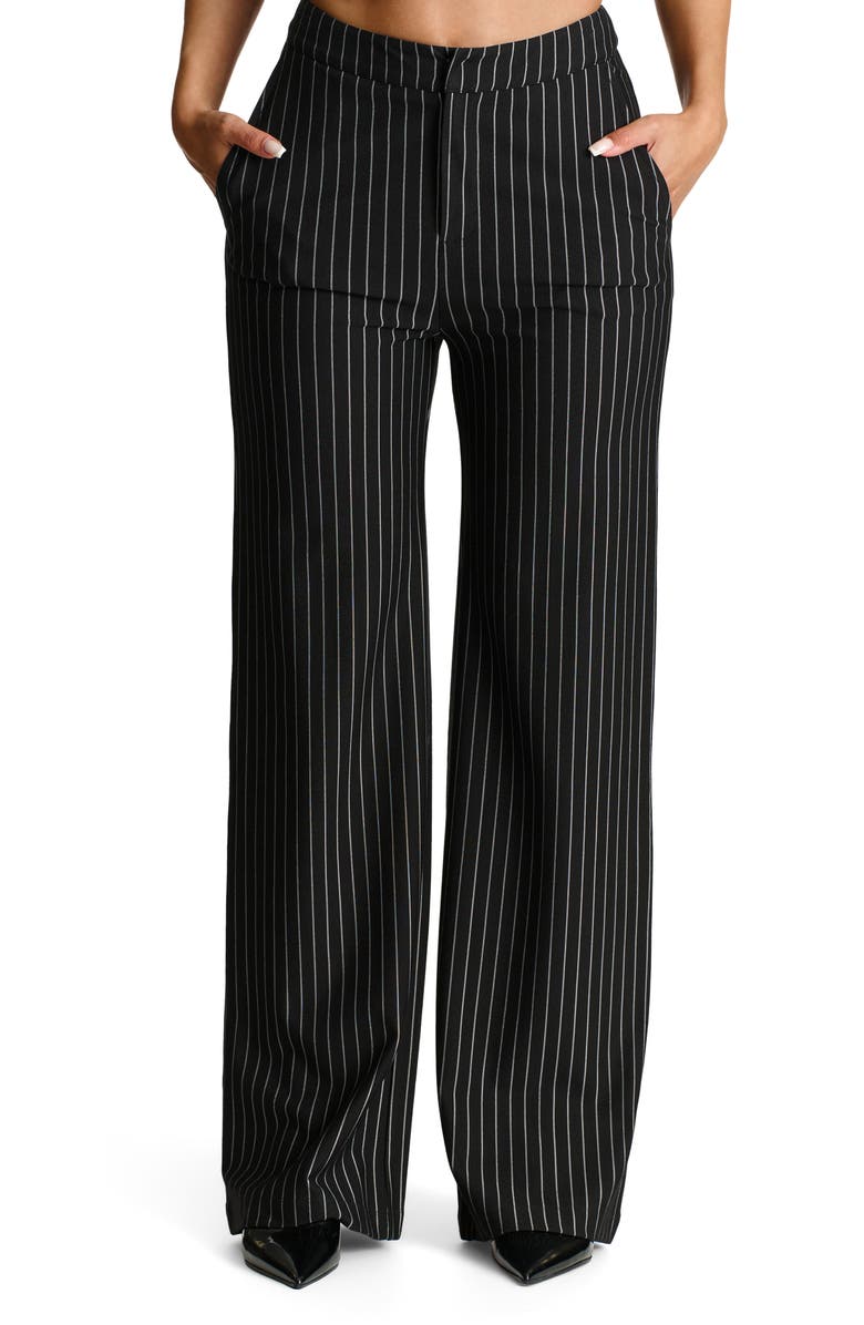 N BY NAKED WARDROBE Pinstripe Wide Leg Pants, Alternate, color, Black
