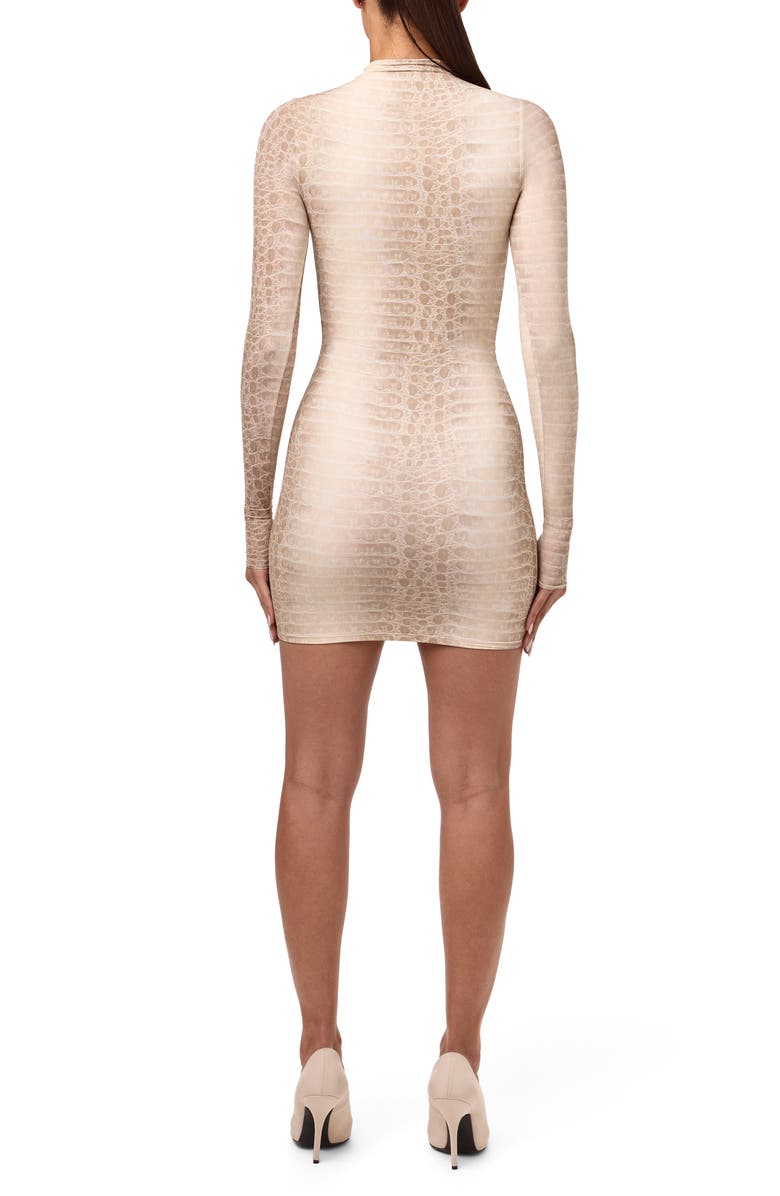 Naked Wardrobe Leopard Print Long Sleeve Body-Con Minidress, Alternate, color, Bone Crocodile