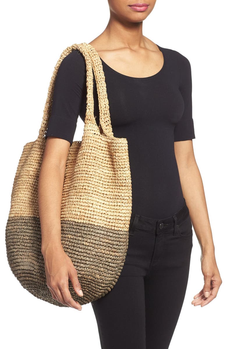 Straw Studios Colorblock Straw Shoulder Bag, Alternate, color,