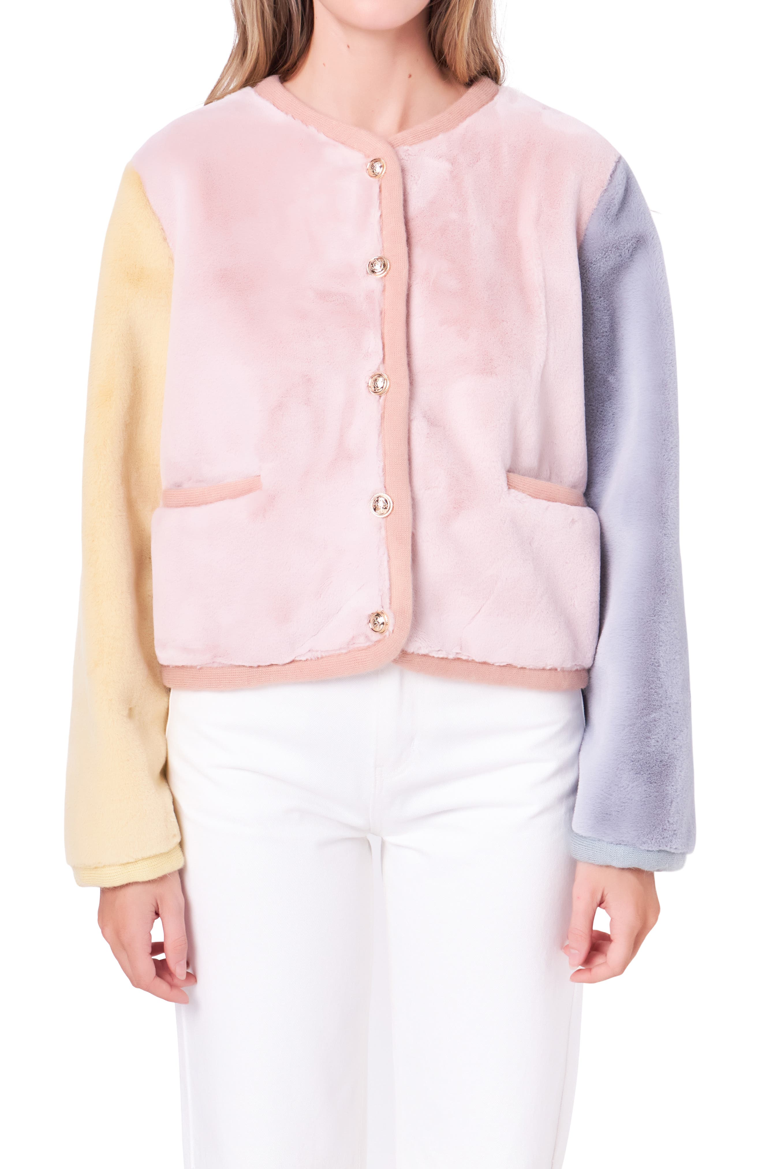 Colorblock Faux Fur Jacket