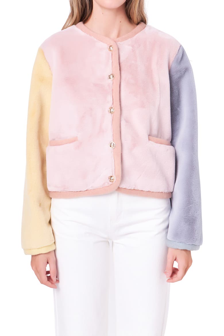 Colorblock Faux Fur Jacket, Main, color, MULTI