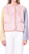 English Factory Colorblock Faux Fur Jacket