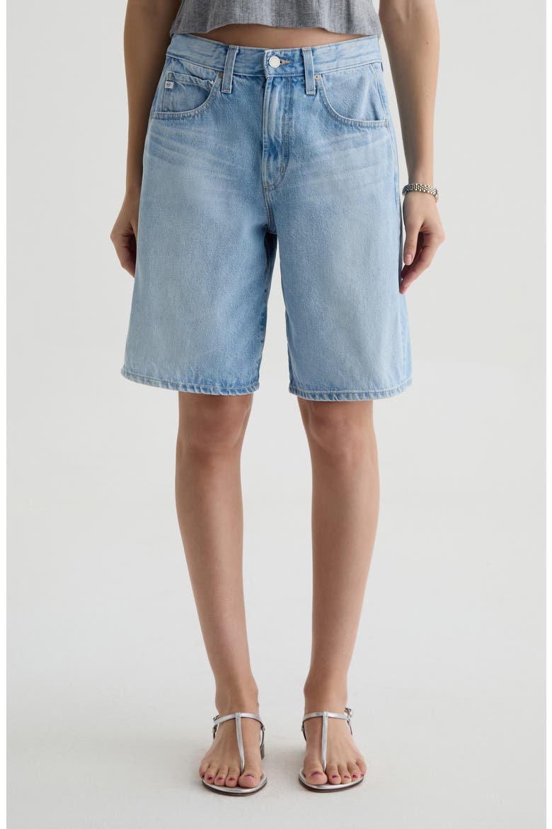 Hattie High Waist Barrel Denim Bermuda Shorts, Main, color, MONDRIAN