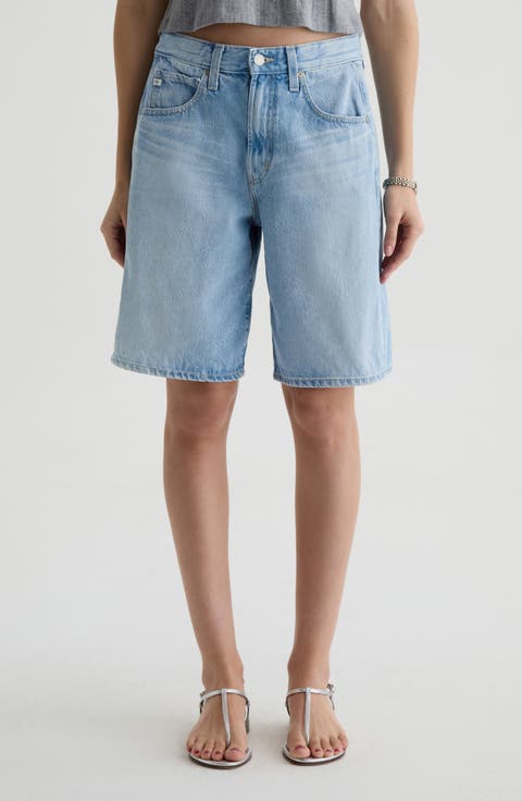 Hattie High Waist Barrel Denim Bermuda Shorts (Mondrian)