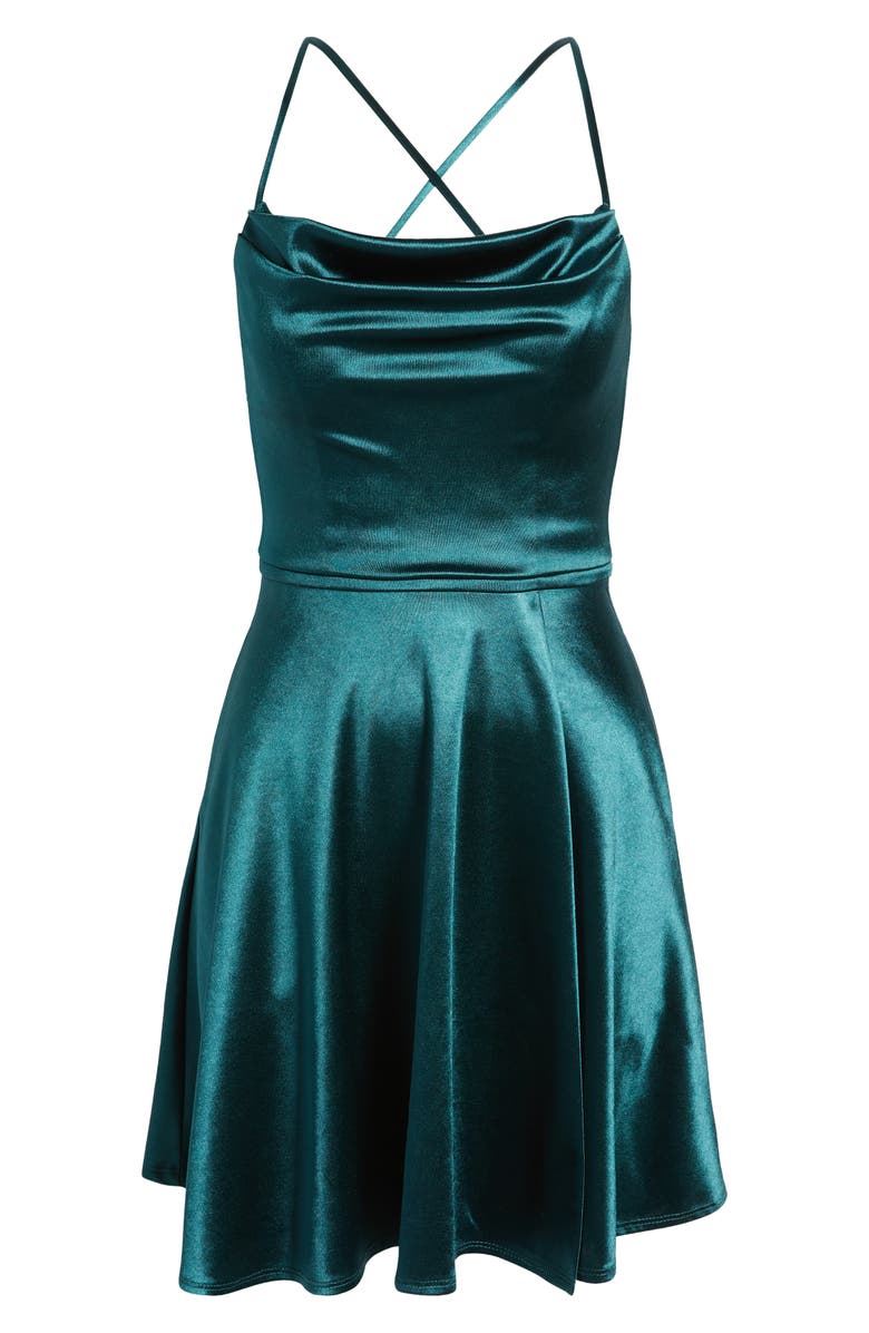 LNL Drape Neck Satin Skater Dress, Alternate, color, 