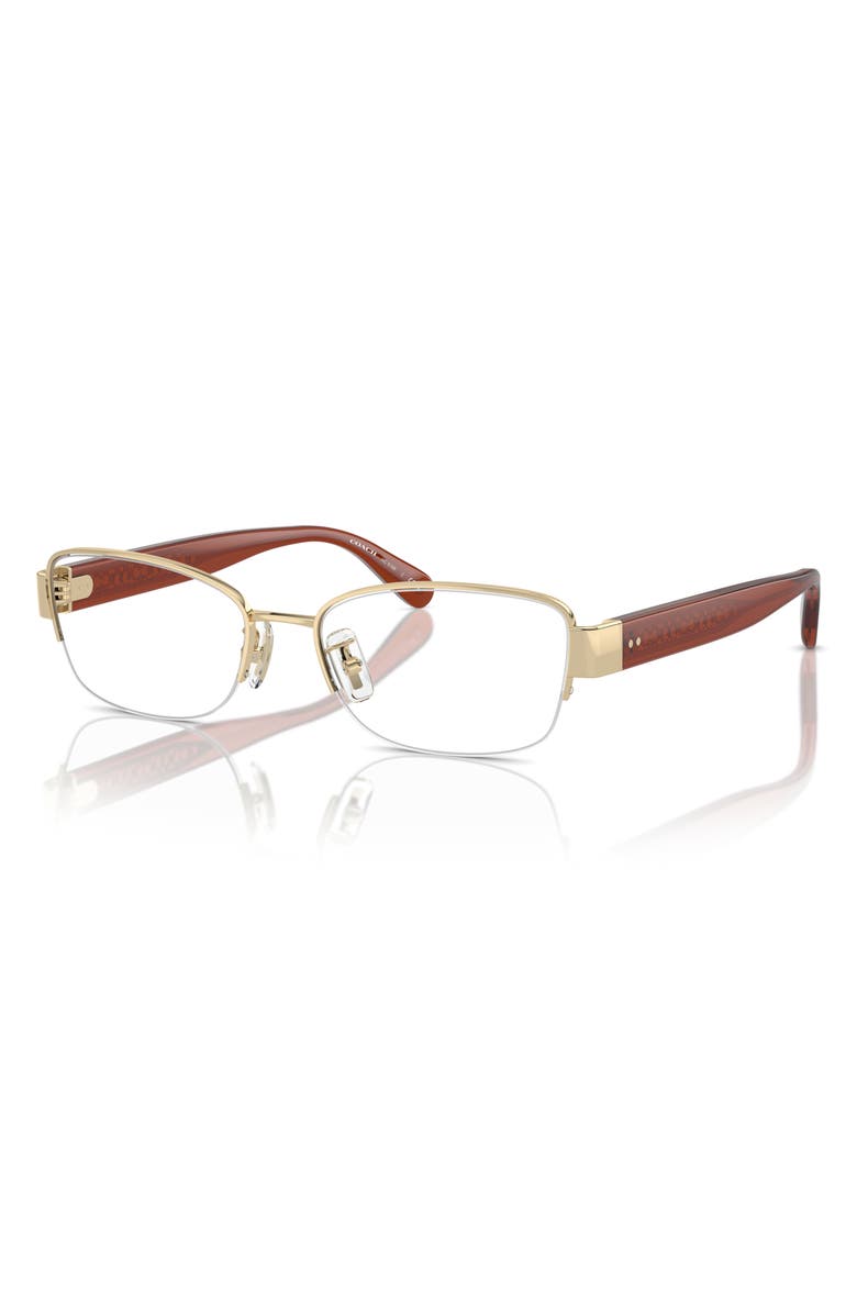 COACH 53mm Rectangular Optical Glasses, Alternate, color, Shiny Light Gold / Demo Lens