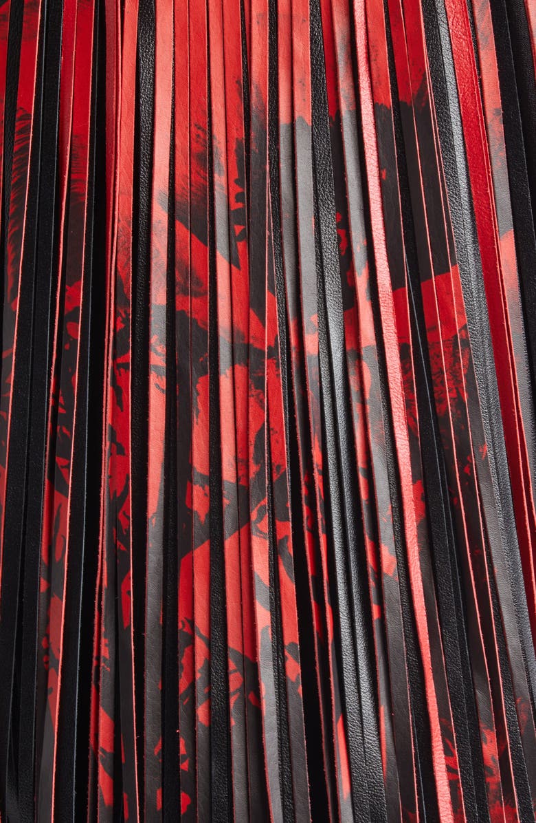 McQueen Floral Fringe Leather Maxi Dress, Alternate, color, Black/ Red