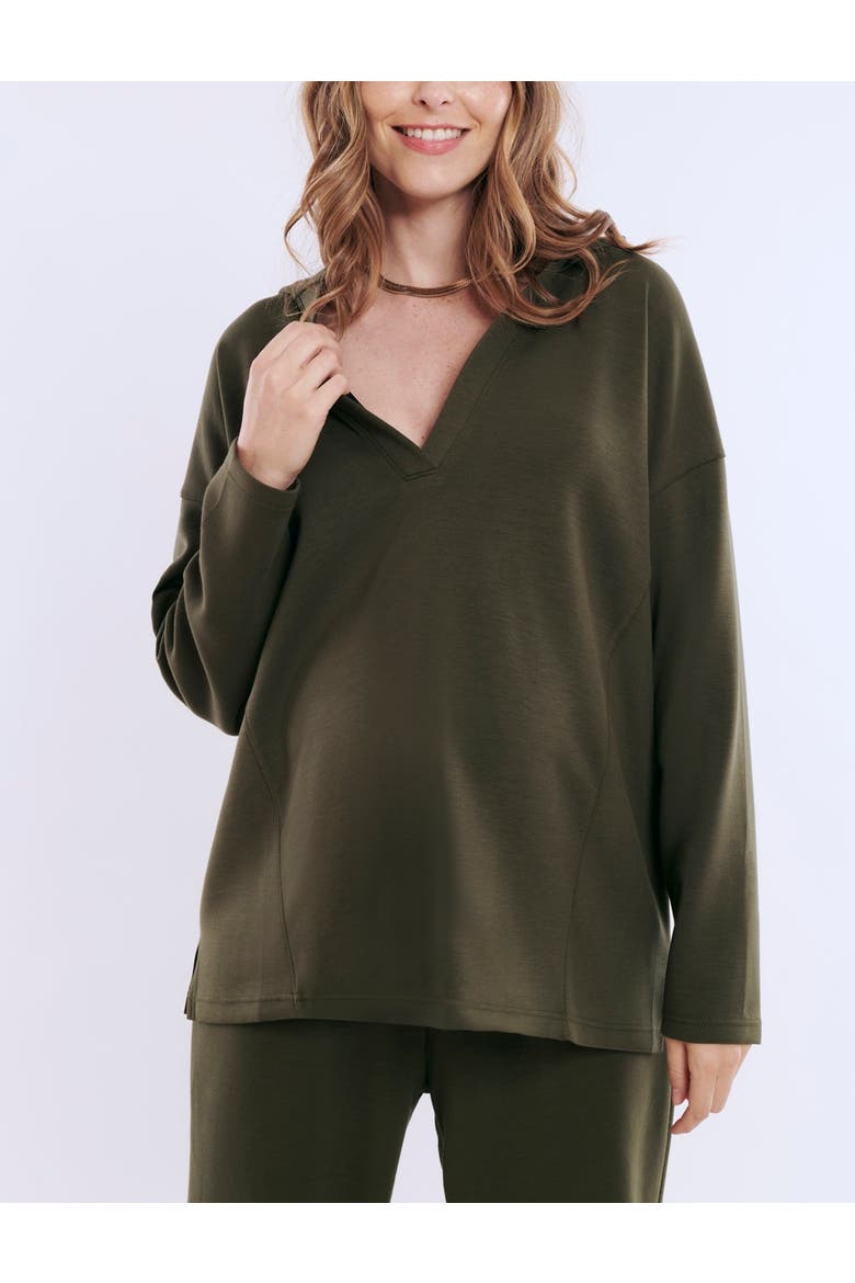 V-Neck Pullover Scuba Knit Hoodie, Alternate, color, Deep Depths