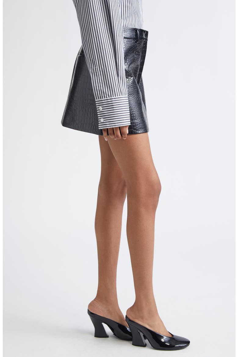 Croc Embossed Faux Leather Miniskirt, Alternate, color, BLACK