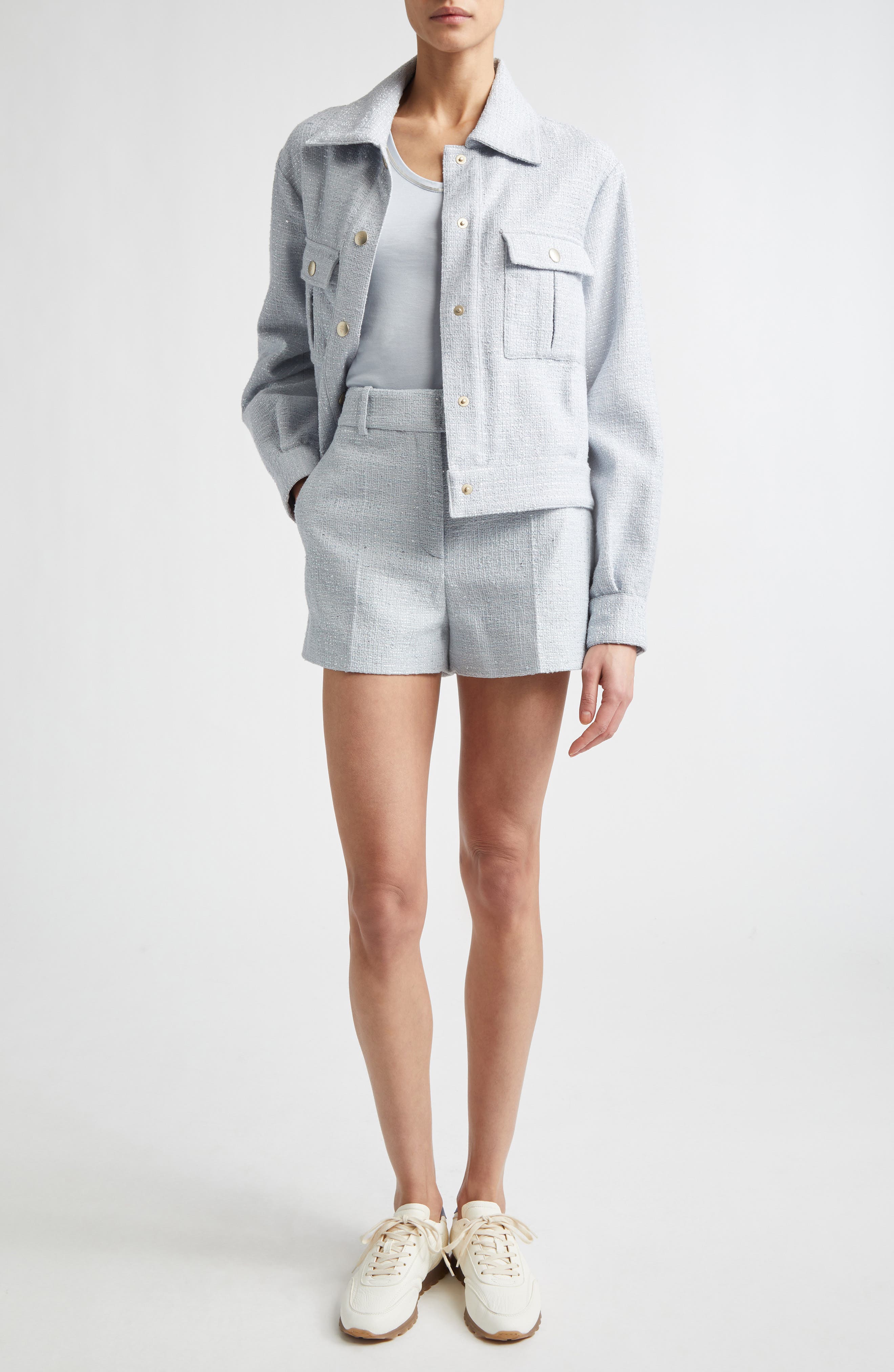 Cotton Blend Chambray Shorts - image 2