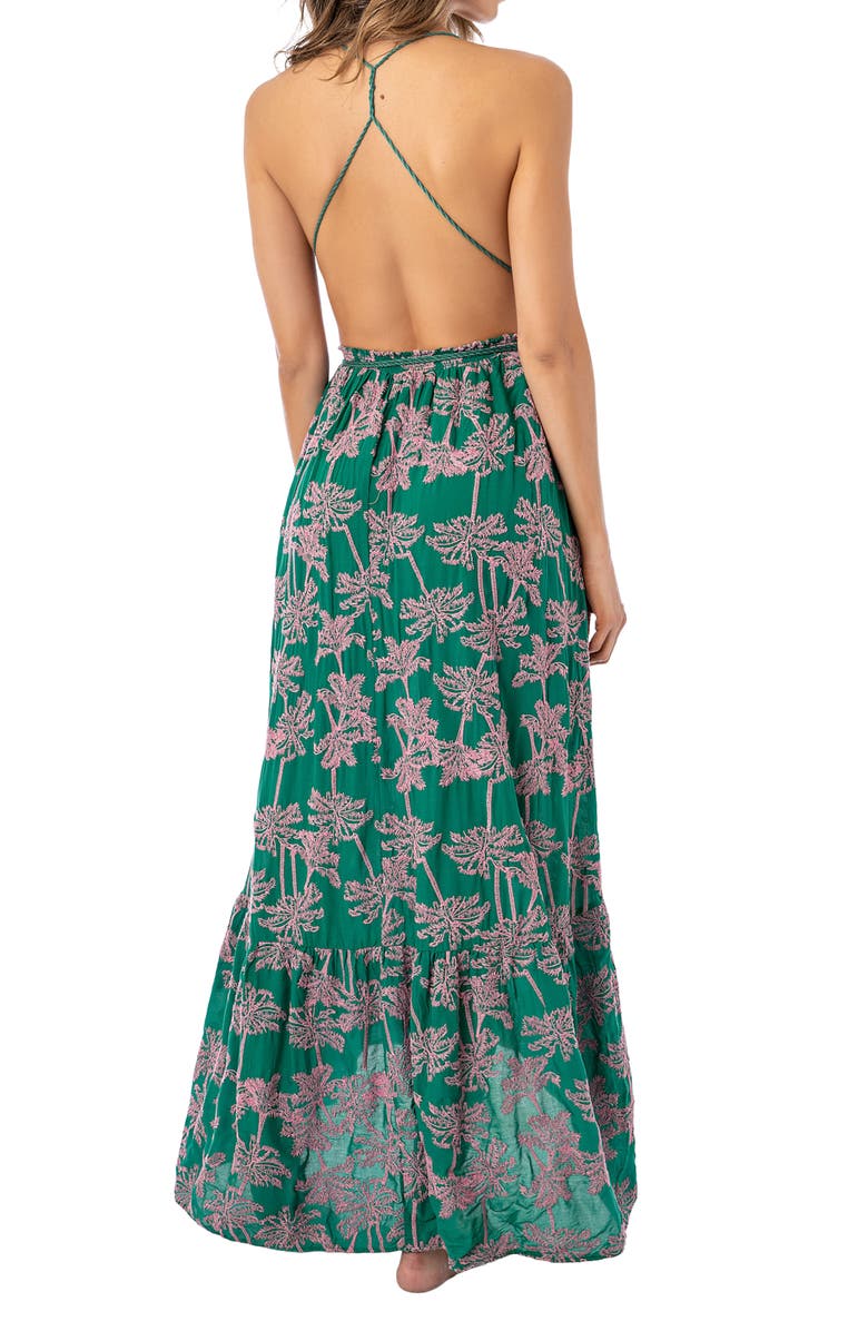 Maaji Embroidered Palms Moon Bay Cover-Up Maxi Dress, Alternate, color, Green