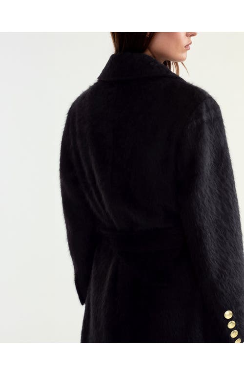 Cynthia Rowley Fuzzy Wool Trench Coat In Black