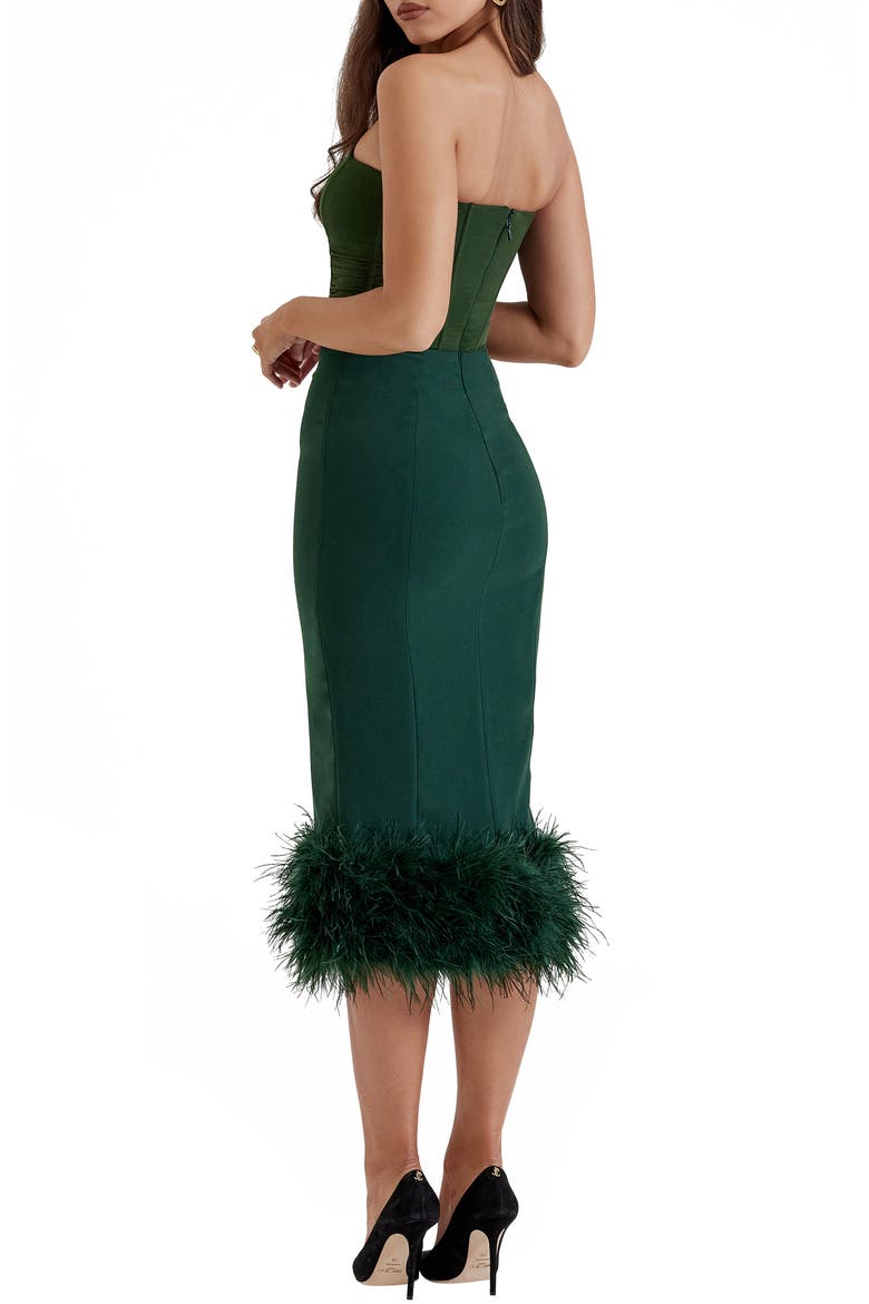 Fionula Strapless Feather Hem Midi Dress, Alternate, color, EMERALD GREEN