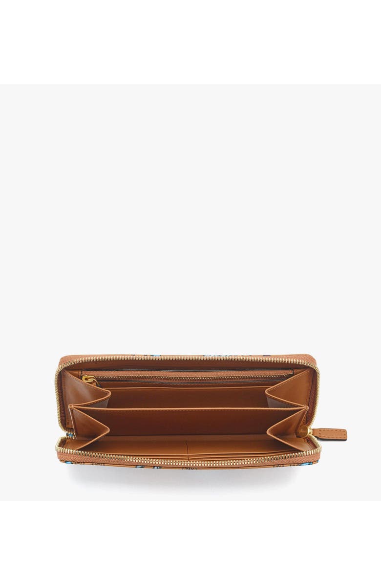 MCM Aren Zip Around Wallet in Rabot Visetos, Alternate, color, Cognac