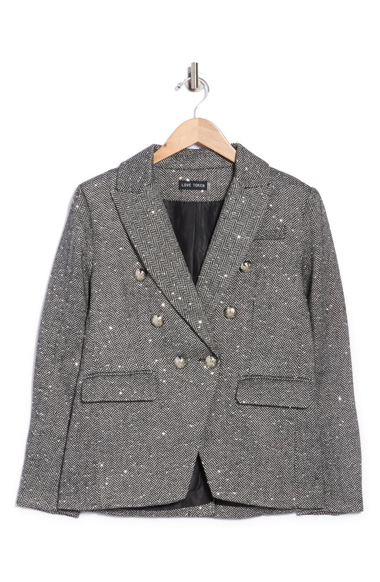 Love Token Addie Double Breasted Blazer, Alternate, color, Black