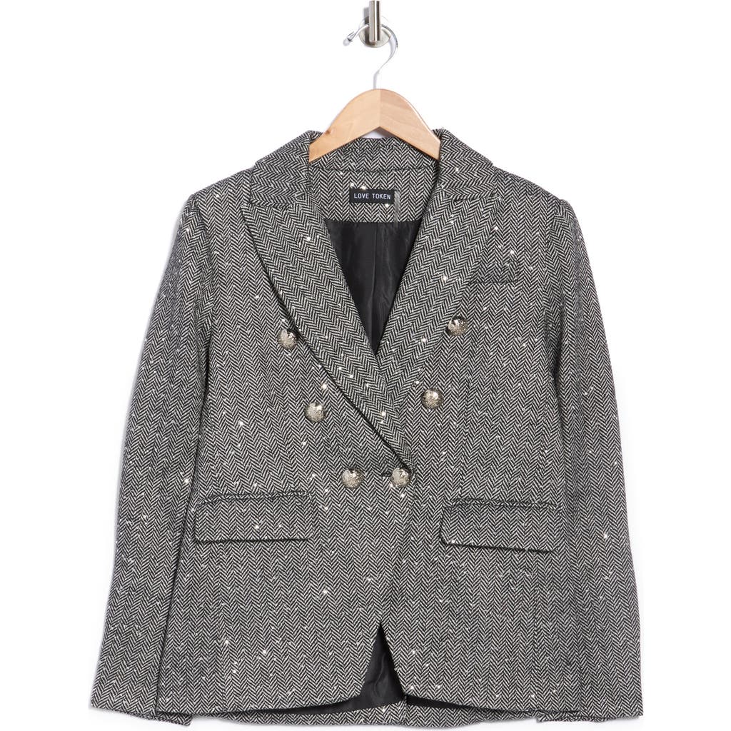 Love Token Addie Double Breasted Blazer In Black