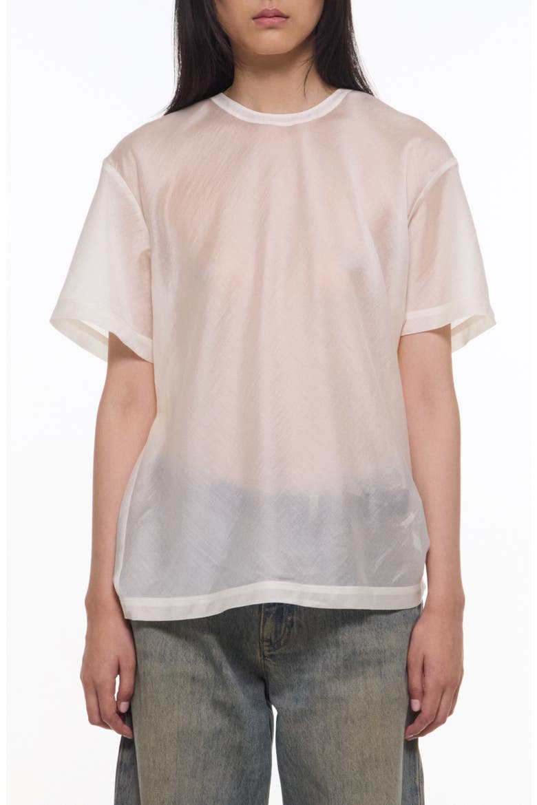 Sheer Tie Waist T-Shirt, Main, color, SOFT WHITE